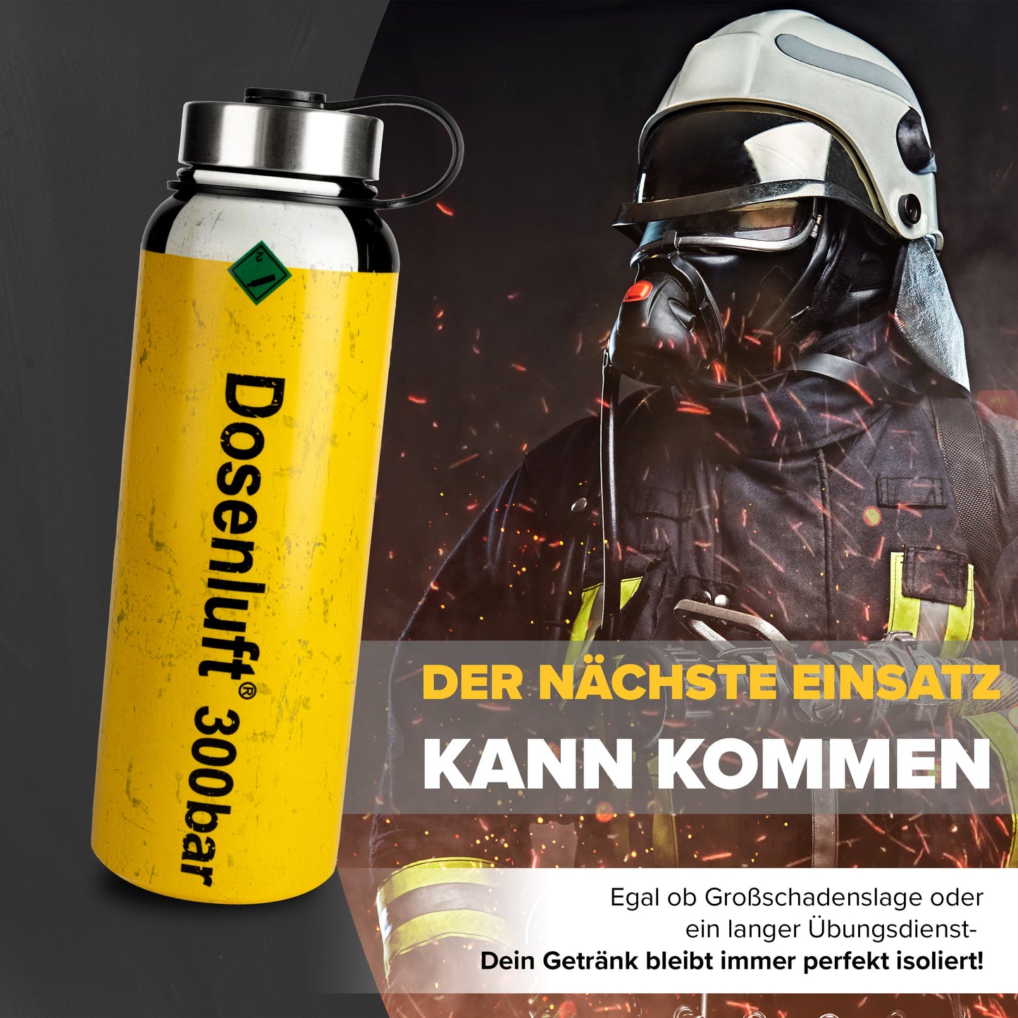 Feuerwehr Trinkflasche Dosenluft® | Edelstahl Isolierflasche 1200 ml
