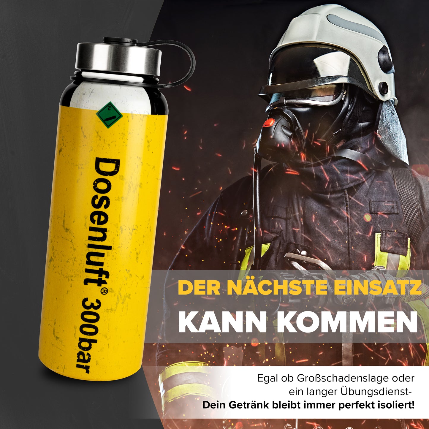 Feuerwehr Trinkflasche Dosenluft® | Edelstahl Isolierflasche 1100 ml